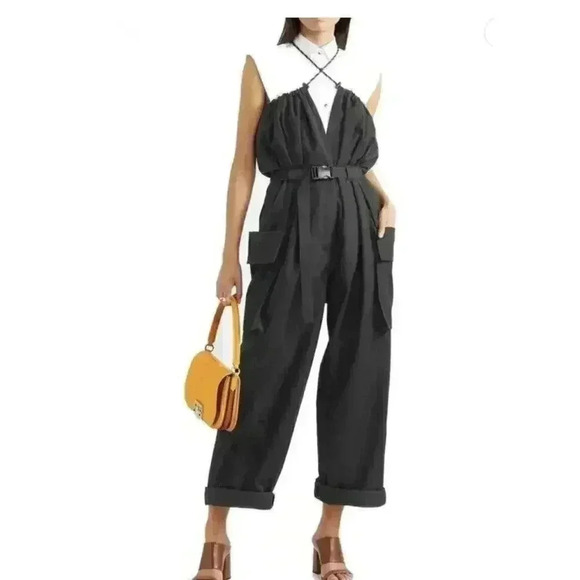 Dries Van Noten Cotton Jumpsuit 40 S US 4 Pockets Buckle Plunge Baggy Designer - Picture 14 of 16